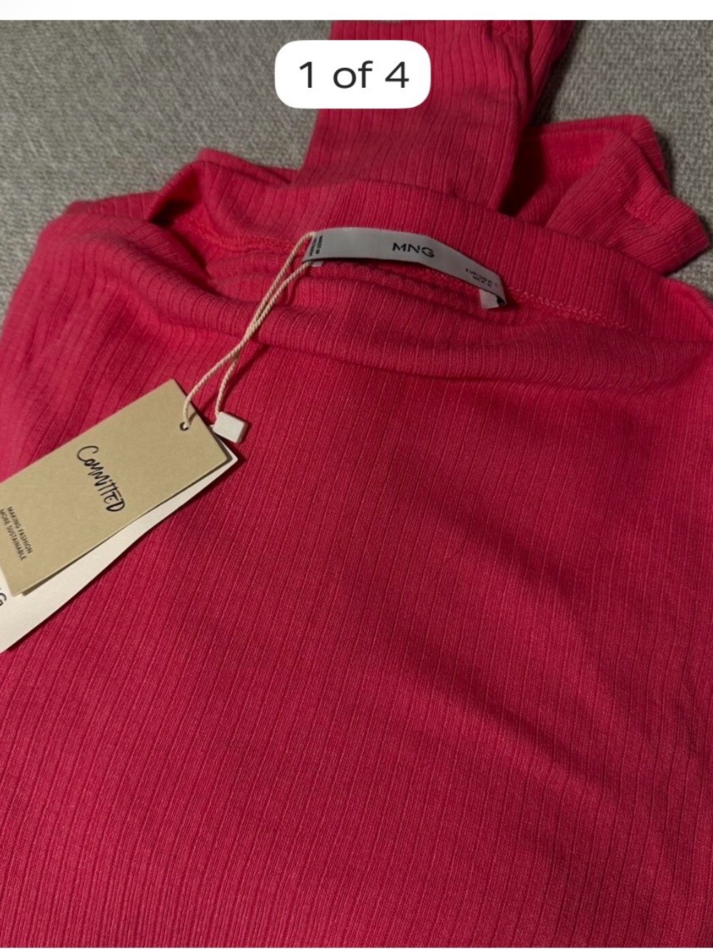 Mango Ribbed Cowl Neck Sweater in Bright Pink